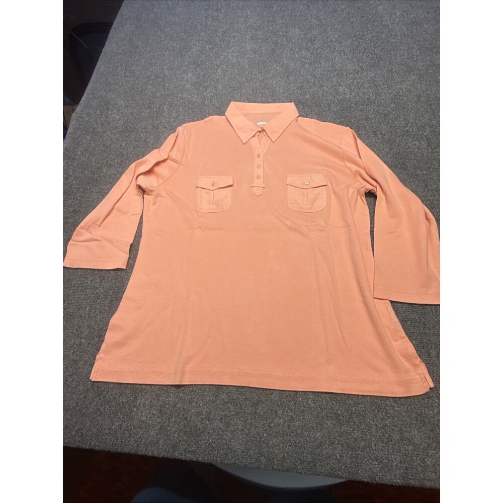 New ORVIS Womens L Large Peach 3/4 Sleeve Polo Tunic Shirt Utility Chest Pockets
